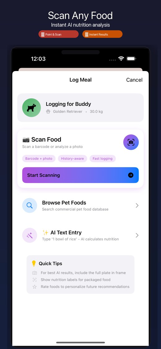 Scan food and log meals